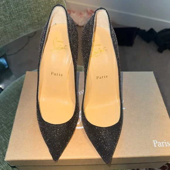 Christian Louboutin Pigalle Follies 100mm black glitter heels 35.5